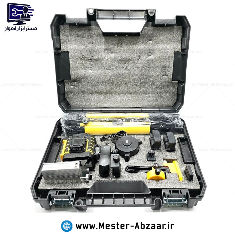 تراز لیزری 16 خط سبز شارژی چهار بعدی دیوالت دو باتری لمسی ریموتی با کیف و پایه مدل DEWALT 16LINE