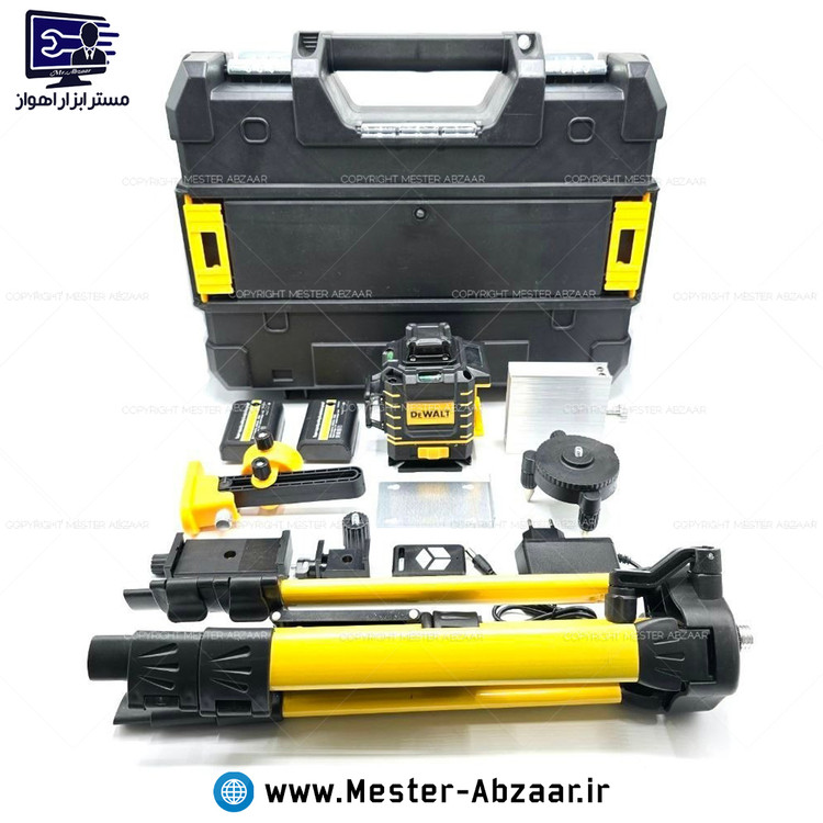 تراز لیزری 16 خط سبز شارژی چهار بعدی دیوالت دو باتری لمسی ریموتی با کیف و پایه مدل DEWALT 16LINE