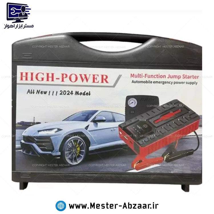 پاوربانک و جامپ استارتر و پمپ باد 12 ولت فندکی خودرو مدل HIGH POWER JX57 با کیف