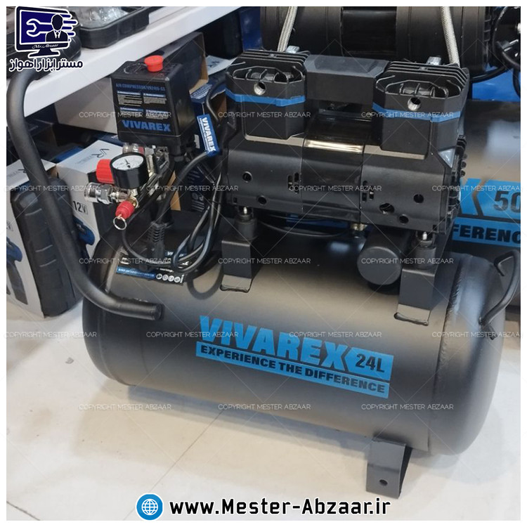 کمپرسور پمپ باد 24 لیتری 1/5 اسب سایلنت با گارانتی ویوارکس مشکی جدید مدل VIVAREX VR2415-SS