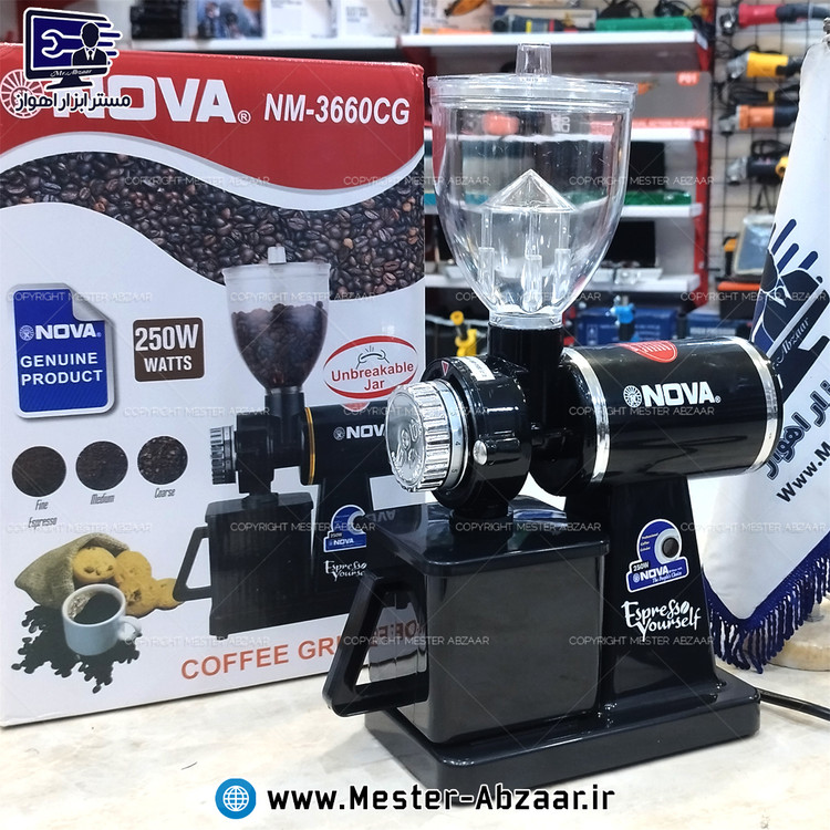 آسیاب قهوه درجه دار نوا 250 وات کد 3660 برند نووا مدل NOVA NM-3660CG