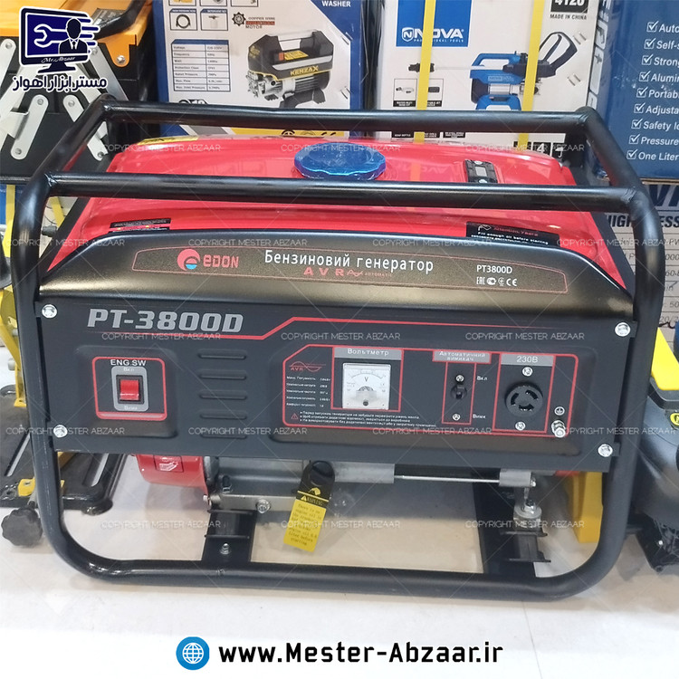 موتور برق ژنراتور 3000 وات ادون بنزینی مولد سیار مبدل برق شاسی دار مدل EDON PT-3800D