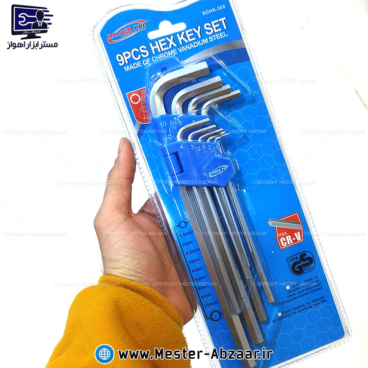 ست آچار آلن شش گوش 9 تکه رایدر پرو الن پرچمی مدل RDHK-309 RAIDER PRO