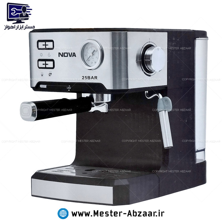 اسپرسو و قهوه ساز 1500 وات اتوماتیک نوا پمپ 25 بار اسپرسوساز نووا با هواگیری رایگان مدل NOVA NCM-169 مشکی
