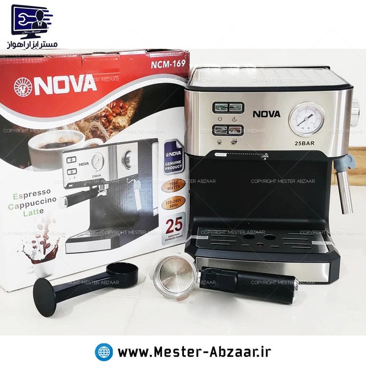 اسپرسو و قهوه ساز 1500 وات اتوماتیک نوا پمپ 25 بار اسپرسوساز نووا با هواگیری رایگان مدل NOVA NCM-169 مشکیاسپرسو و قهوه ساز 1500 وات اتوماتیک نوا پمپ 25 بار اسپرسوساز نووا با هواگیری رایگان مدل NOVA NCM-169 مشکی