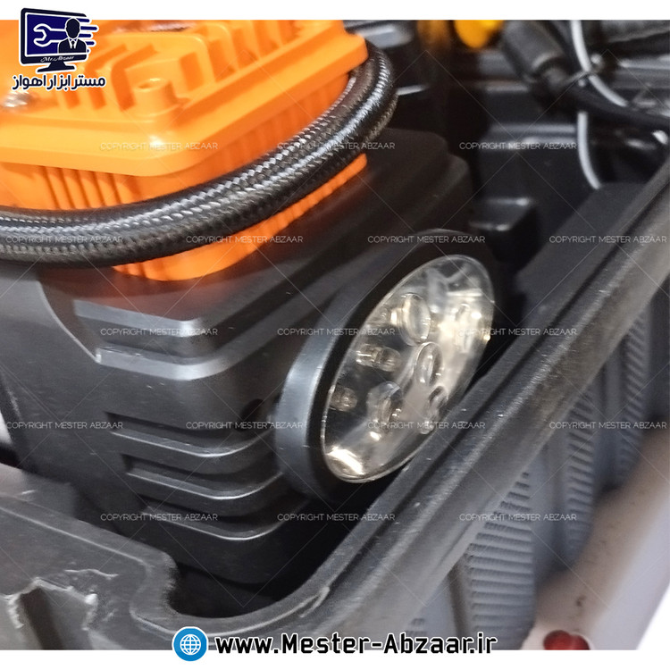 پمپ باد کمپرسور فندکی ماشین گارانتی دو سیلندر و اتصال به برق شهری قابل انتخاب با لوازم پنچرگیری لاستیک و پمپ هوا بیست برند BIST مدل TM9