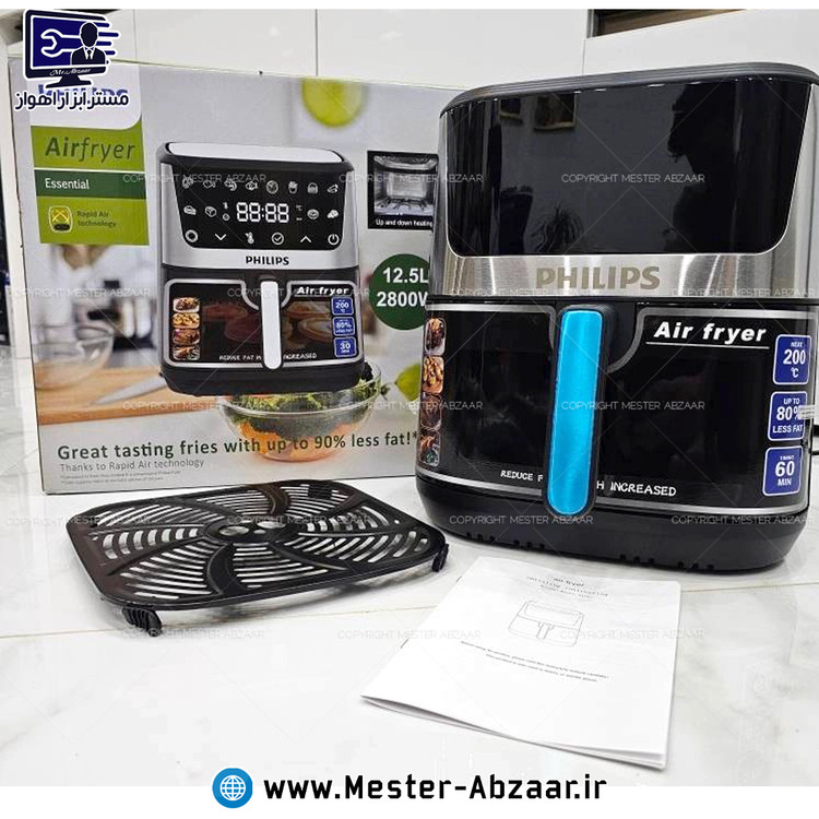 سرخ کن هواپز 12.5 لیتری دو المنت لمسی جلو شیشه ای بدون روغن 2800 وات دیجیتالی فیلیپس مدل PHILIPS HD9274 سرخکن