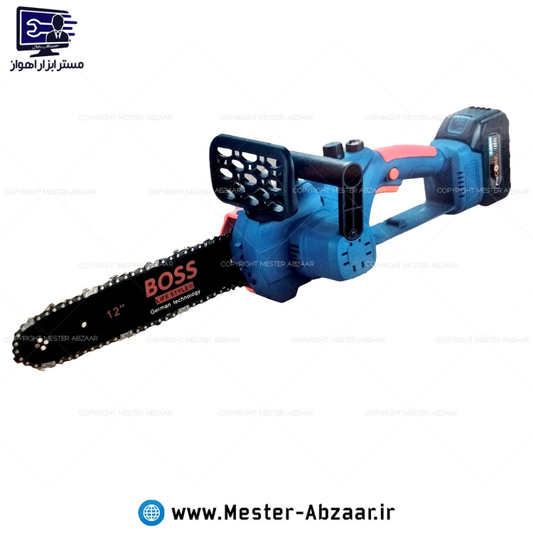 اره زنجیری شارژی براشلس 30 سانتی 12 اینچ ایزی استارت 148VF برند باس با کیف آبی و زنجیر مدل BOSS 148VF