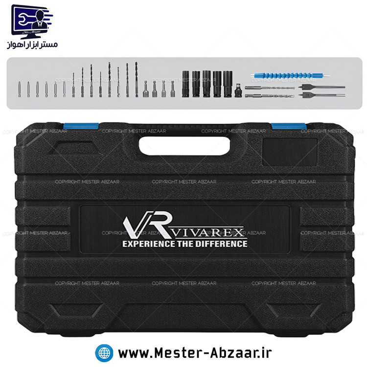 کیت شارژی 4 عددی 24 ولت براشلس برند ویوارکس 3 باتری با گارانتی و لوازم مدل VIVAREX VR2404-BCK مینی فرز دریل تخریب سه کاره شارژی بتن کن بکس