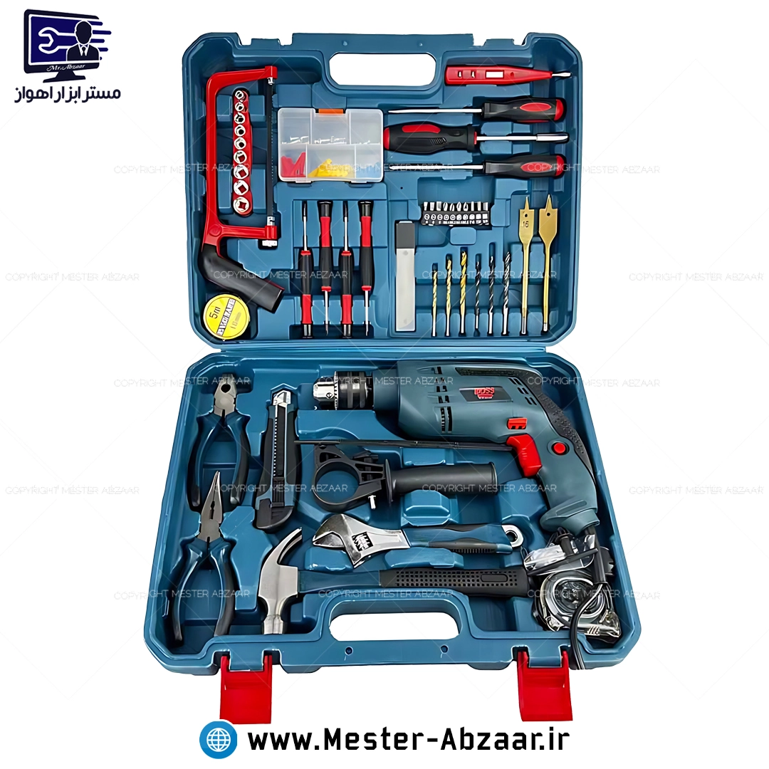 کیت دریل 13 چکشی 1200 وات باس جدید با کیف ابزار 100 عددی و مجموعه کامل مدل BOSS BS-5835
