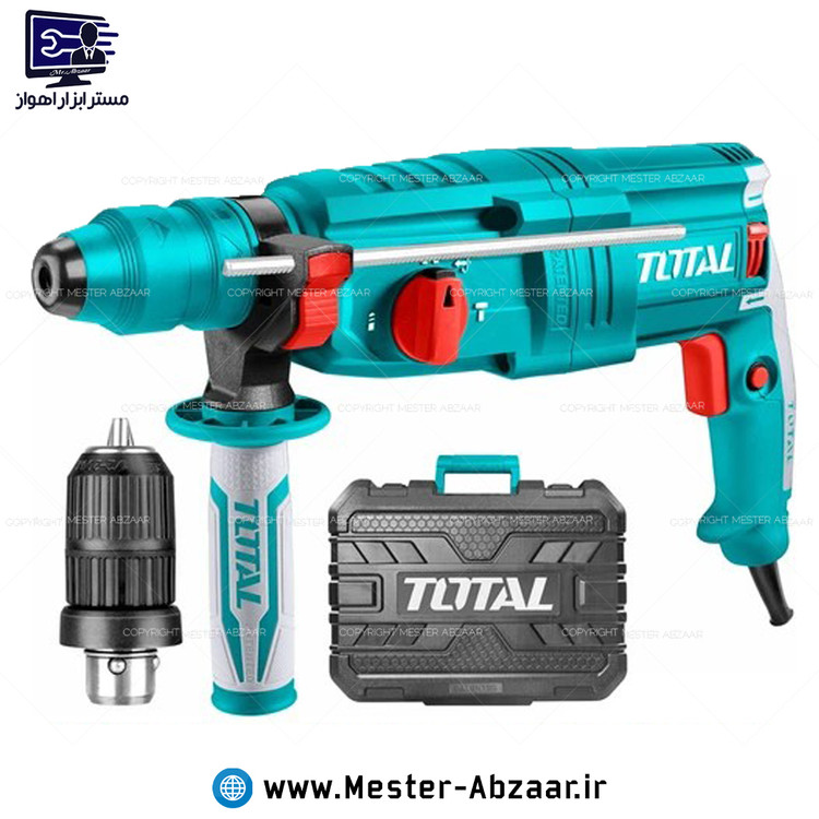 دریل بتن کن چکشی سه کاره 3 کیلویی توتال با تبدیل سه نظام اتوماتیک مدل TOTAL TH308268-2