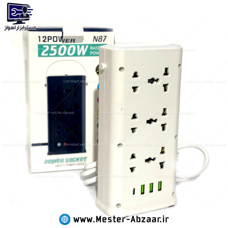 سوکت و سیار چند منظوره رومیزی 12 پورت مدل Power Socket N87