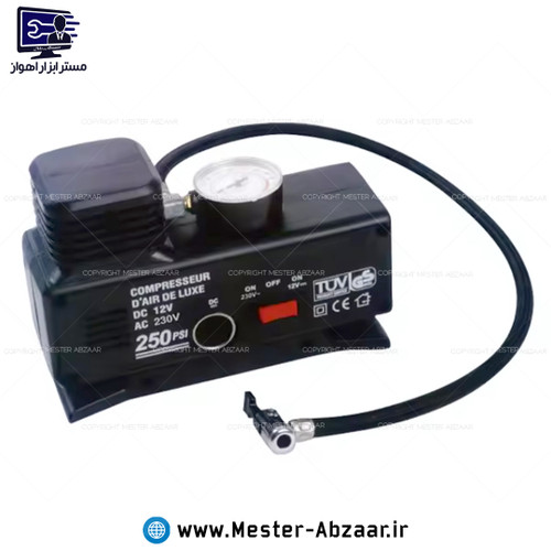 پمپ باد فندکی خودرو ۱۲ و ۲۲۰ ولت برقی خانگی دو کاره کمپرسور ماشین پمپ هوا تاو TUV GS 6801