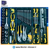 ست 85 عددی جعبه ابزار طرح دیوالت برند نئو پاور سه طبقه کامل با بکس و جغجغه و انبر قفلی و متر و انبردست و... مدل NEO POWER 85PCS