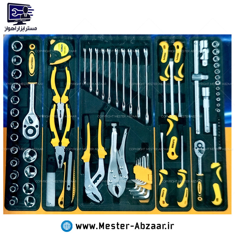 ست 85 عددی جعبه ابزار طرح دیوالت برند نئو پاور سه طبقه کامل با بکس و جغجغه و انبر قفلی و متر و انبردست و... مدل NEO POWER 85PCS