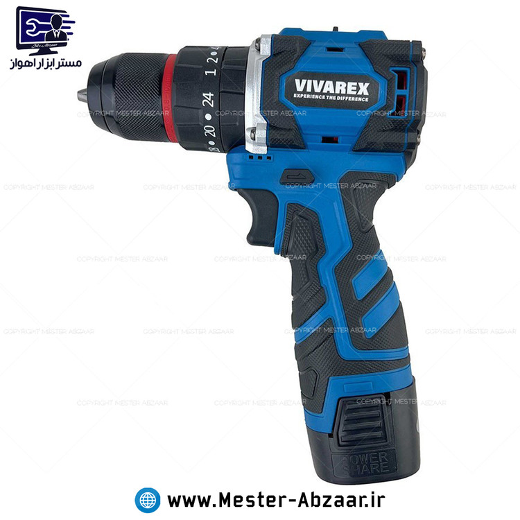 دریل پیچ گوشتی چکشی سه نظام فلزی جدید شارژی 16.8 ولت 2 باتری براشلس ویوارکس یک سال گارانتی با کیف مدل VR1682h-BL VIVAREX