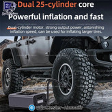 پمپ باد شارژی دو سیلندر دو کاره پاور بانک مناسب خودرو و موتور 10400 میلی آمپر مدل کارسان CARSUN T2500-2 ماشین سفر