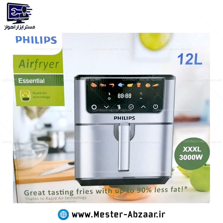سرخ کن هواپز 12 لیتری لمسی دو ۲ المنت بدون روغن 3000 وات دیجیتالی فیلیپس با سبد جدا شونده مدل PHILIPS 3000Wسرخکن