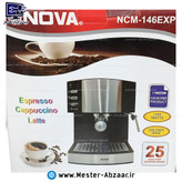 اسپرسو و قهوه ساز 1200 وات نوا 146 پمپ 25 بار اسپرسوساز نووا با هواگیری رایگان مدل NOVA NCM-146EXP