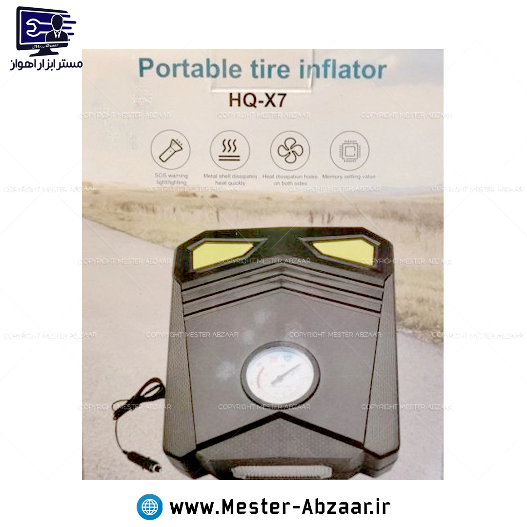 پمپ باد فندکی تک سیلندر خودرو کمپرسور هوا مسافرتی ماشین چراغ دار مدل HQ-X7