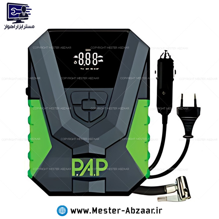 پمپ باد فندکی و برقی خودرو ۱۲ و ۲۲۰ ولت دیجیتال برند پی ای پی با گارانتی PAP مدل P.A.P AC-1501 دو کاره