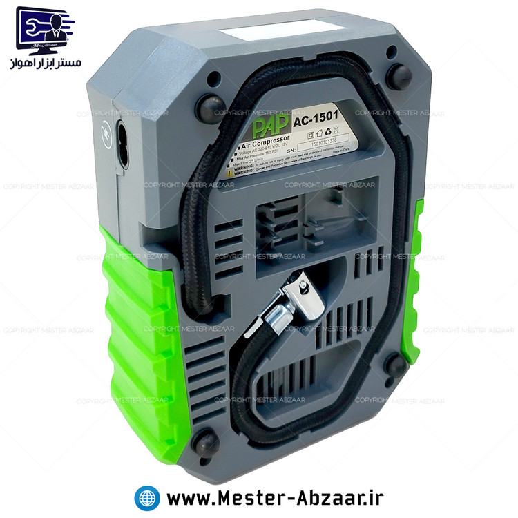 پمپ باد فندکی و برقی خودرو ۱۲ و ۲۲۰ ولت دیجیتال برند پی ای پی با گارانتی PAP مدل P.A.P AC-1501 دو کاره