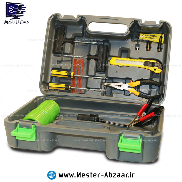 پمپ باد فندکی ماشین با گارانتی قابلیت اتصال به برق شهری قابل انتخاب دو سیلندر برند پی ای پی PAP مدل P.A.P AC-1502 با لوازم پنچرگیری لاستیک و پمپ هوا دوچرخه