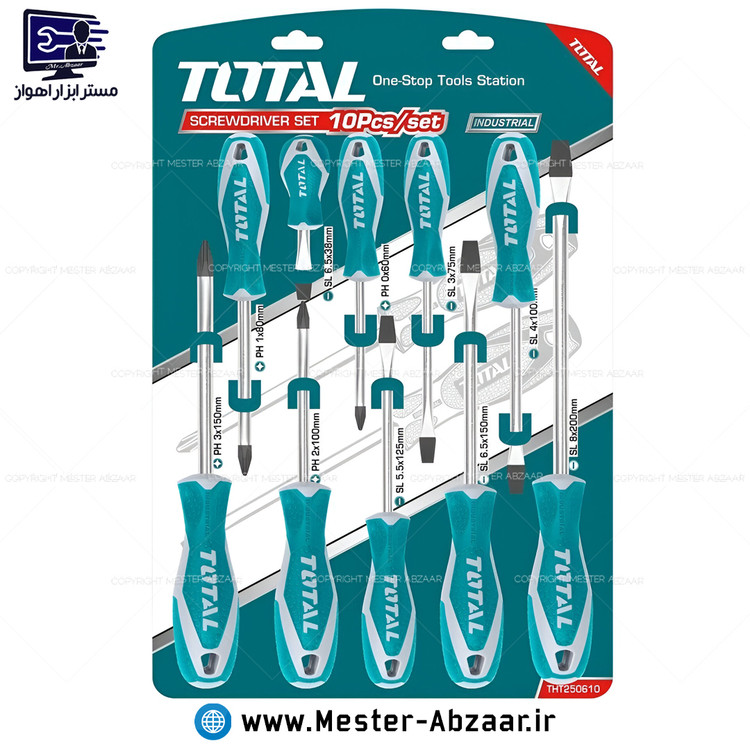 ست پیچ گوشتی دستی 10 عددی توتال حرفه ای کیفیت درجه یک مدل TOTAL THT250610