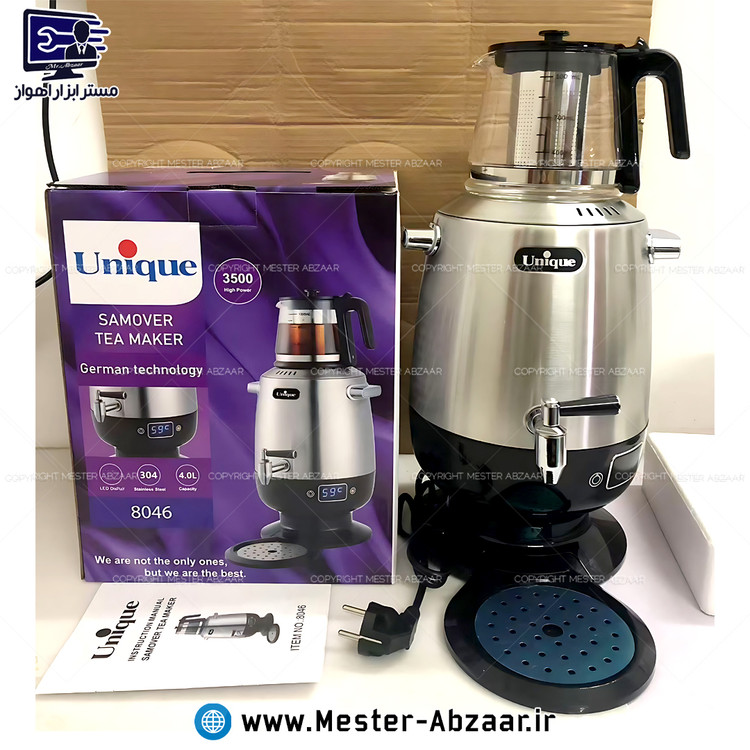 چای ساز سماور برقی 3500 وات 4 لیتری استیل یونیک تکنولوژی آلمان مدل Unique 8046
