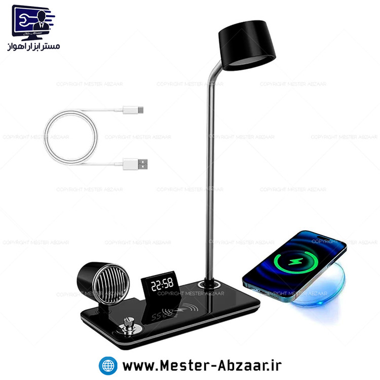 شارژر وایرلس اسپیکر دار و چراغ مطالعه مدل bt speaker 4 in 1 چهار کاره شارژر بی سیم چراغ خواب لمسی اسپیکر بلوتوثی