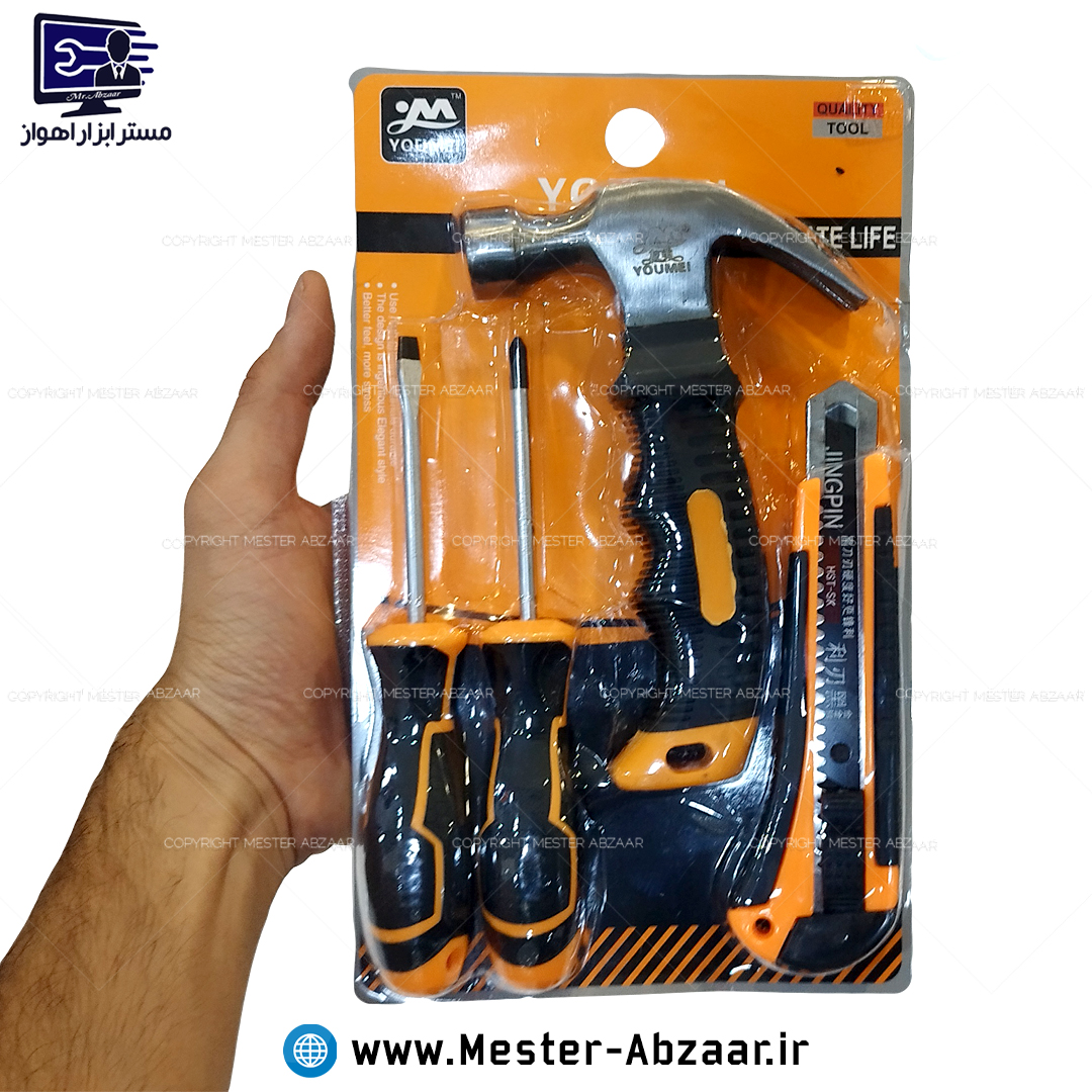 ست ابزار 4 چهار تکه چکش و پیچ گوشتی و کاتر برند YUOMEI