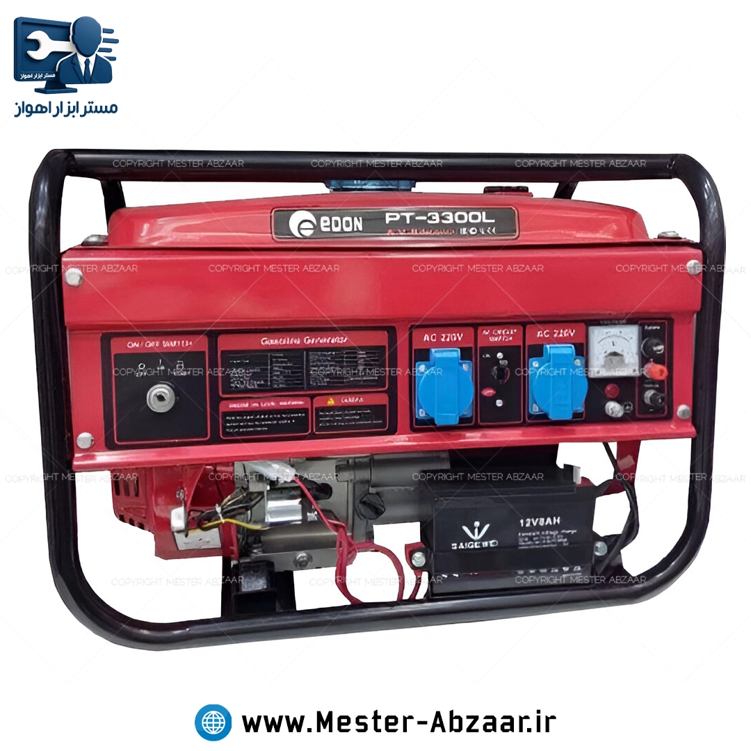 موتور برق ژنراتور 3000 وات ادون اصلی بنزینی استارتی مولد سیار مبدل برق شاسی دار مدل EDON PT-3300L ارسال از انبار تهران