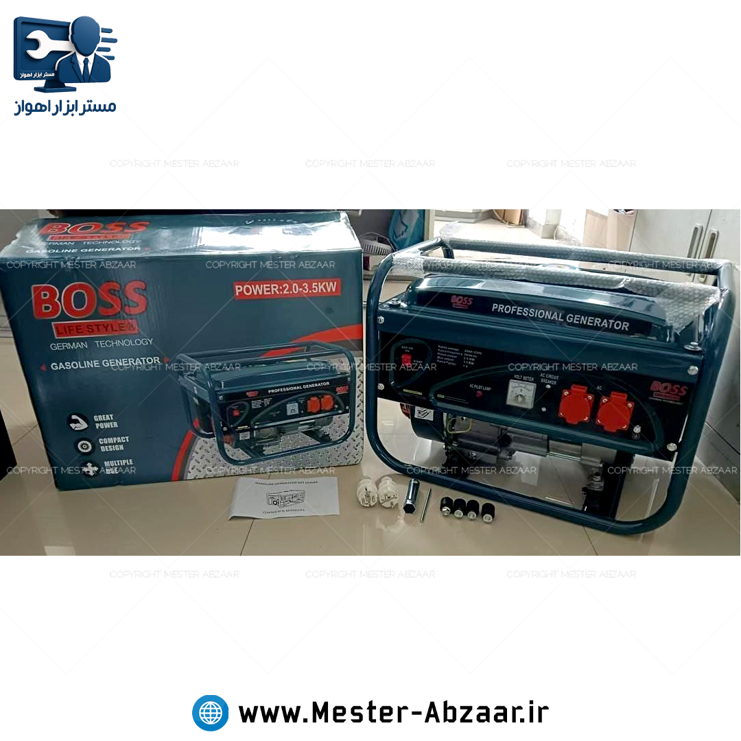 موتور برق ژنراتور 3000 وات باس بنزینی مدل BOSS 2.0-3.5KWمولد سیار مبدل برق شاسی دار موتوربرق ارسال از انبار تهران