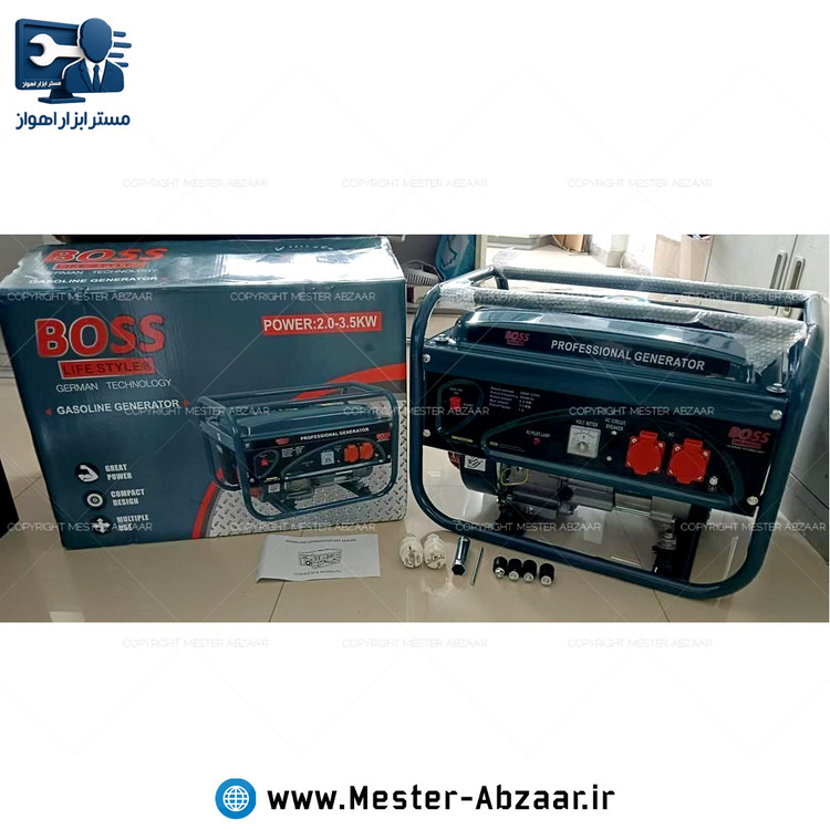 موتور برق ژنراتور 3000 وات باس بنزینی مدل BOSS 2.0-3.5KWمولد سیار مبدل برق شاسی دار موتوربرق ارسال از انبار تهران