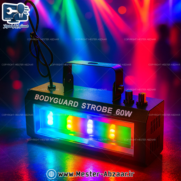 فلاشر رقص نور 60 وات سنسور حساس به صدا 3 رنگ مدل LED BODYGUARD STROBE 60W