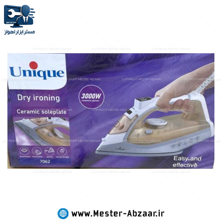 اتو بخار کف سرامیکی 3000 وات برقی خانگی یونیک کد 7062 برند Unique