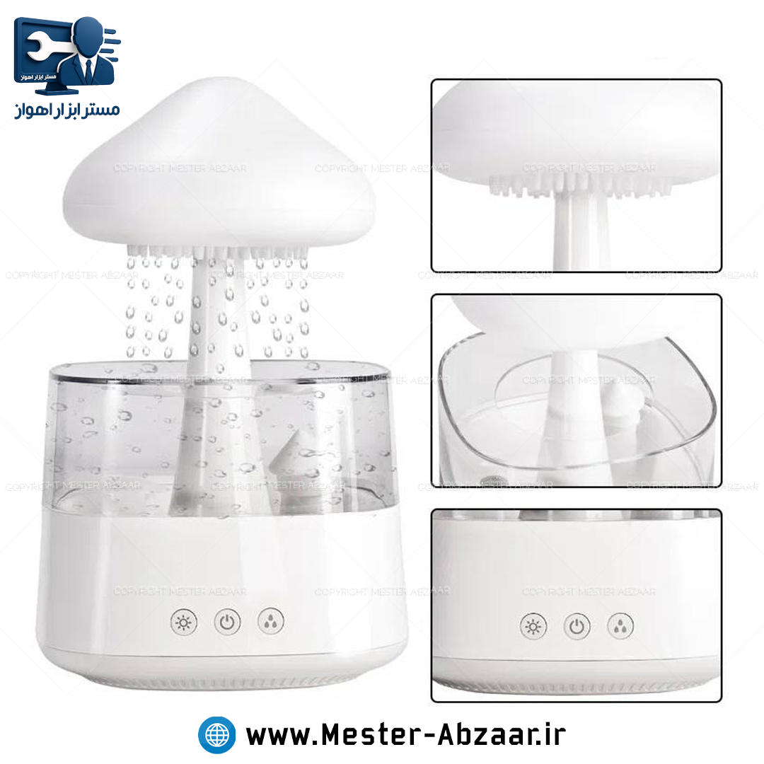 چراغ خواب اسپیکر‌دار طرح ابر باران ساز قارچی بلوتوثی Bluetooth speaker rain cloud humidifier