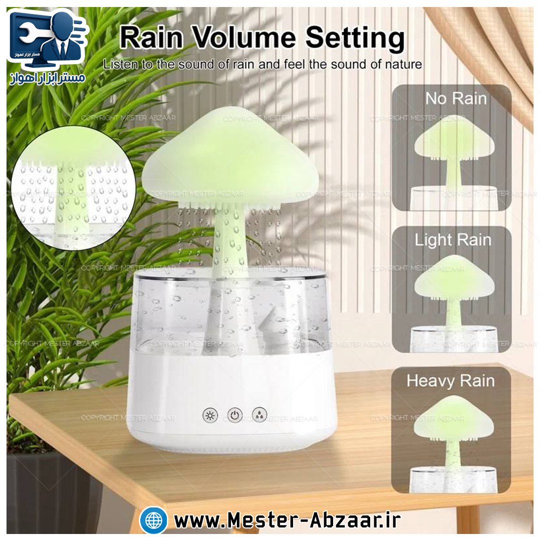 چراغ خواب اسپیکر‌دار طرح ابر باران ساز قارچی بلوتوثی Bluetooth speaker rain cloud humidifier