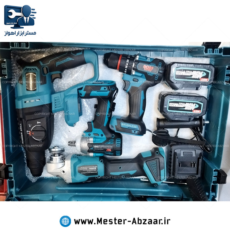 کیت شارژی براشلس 148 ولت طرح ماکیتا برند باس مینی فرز دریل بکس تخریب سه کاره مدل BOSS BS123YB801-1