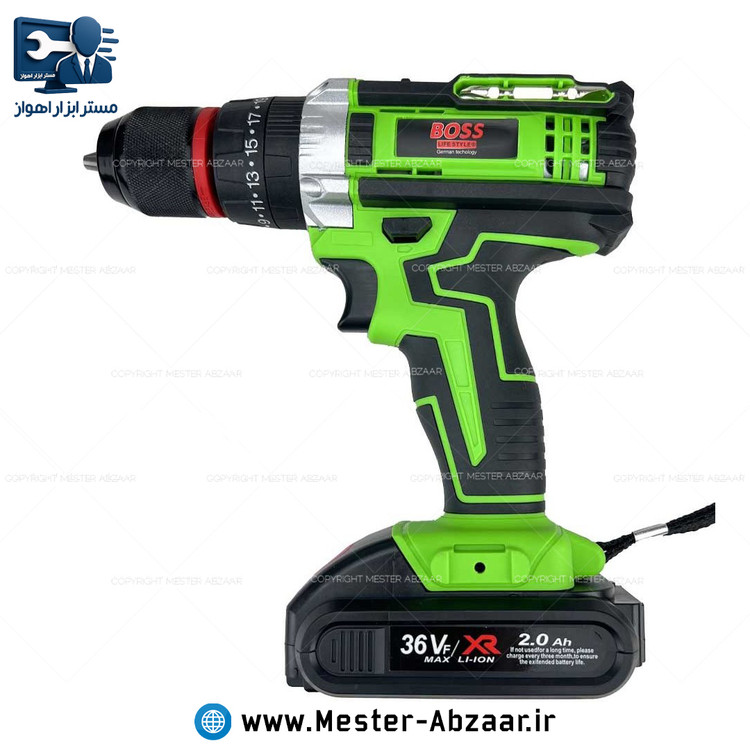دریل پیچ گوشتی چکشی شارژی 36VF ولت با لوازم کامل سبز باس مدل BOSS GREEN BS123XY901-7