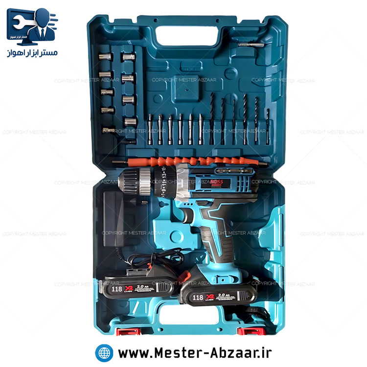 دریل پیچ گوشتی چکشی شارژی طرح ماکیتا 118 VF با لوازم کامل برند باس مدل BOSS BS123XY-5 XGT