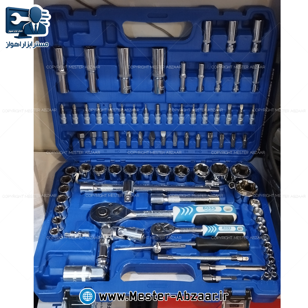 ست 94 پارچه جعبه بکس حرفه‌ای باس صنعتی آبی مدل BOSS 94PCS BS123ST160-1