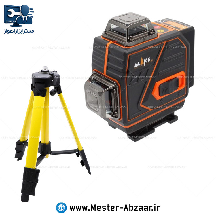 تراز لیزری ۱۶ خط 4 بعدی دیجیتال با سه پایه نور سبز شارژی ۳۶۰ درجه برند مکس با گارانتی تعویض مدل MAKS TLT-16