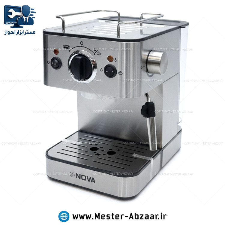 اسپرسو قهوه ساز 149 نیمه صنعتی تمام استیل نوا 1250 وات پمپ 20 بار ولوم بغل هواگیری رایگان مدل NOVA NCM-149EXPS اسپرسوساز نووا