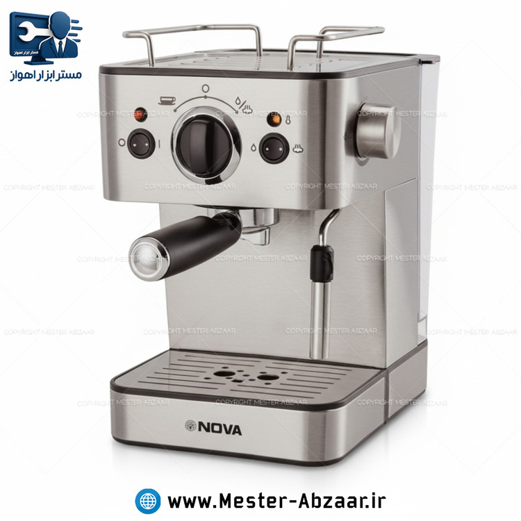 اسپرسو قهوه ساز 149 نیمه صنعتی تمام استیل نوا 1250 وات پمپ 20 بار ولوم بغل هواگیری رایگان مدل NOVA NCM-149EXPS اسپرسوساز نووا