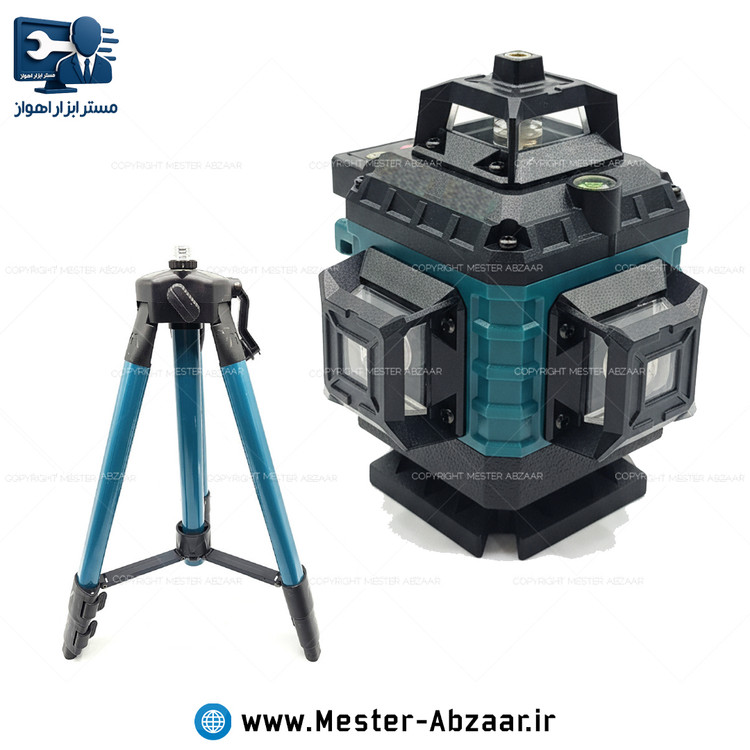 تراز لیزری ۱۶ خط 4 بعدی دیجیتال برند باس با سه پایه نور سبز شارژی ۳۶۰ درجه طرح ماکیتا لوازم کامل مدل Laser level 4D