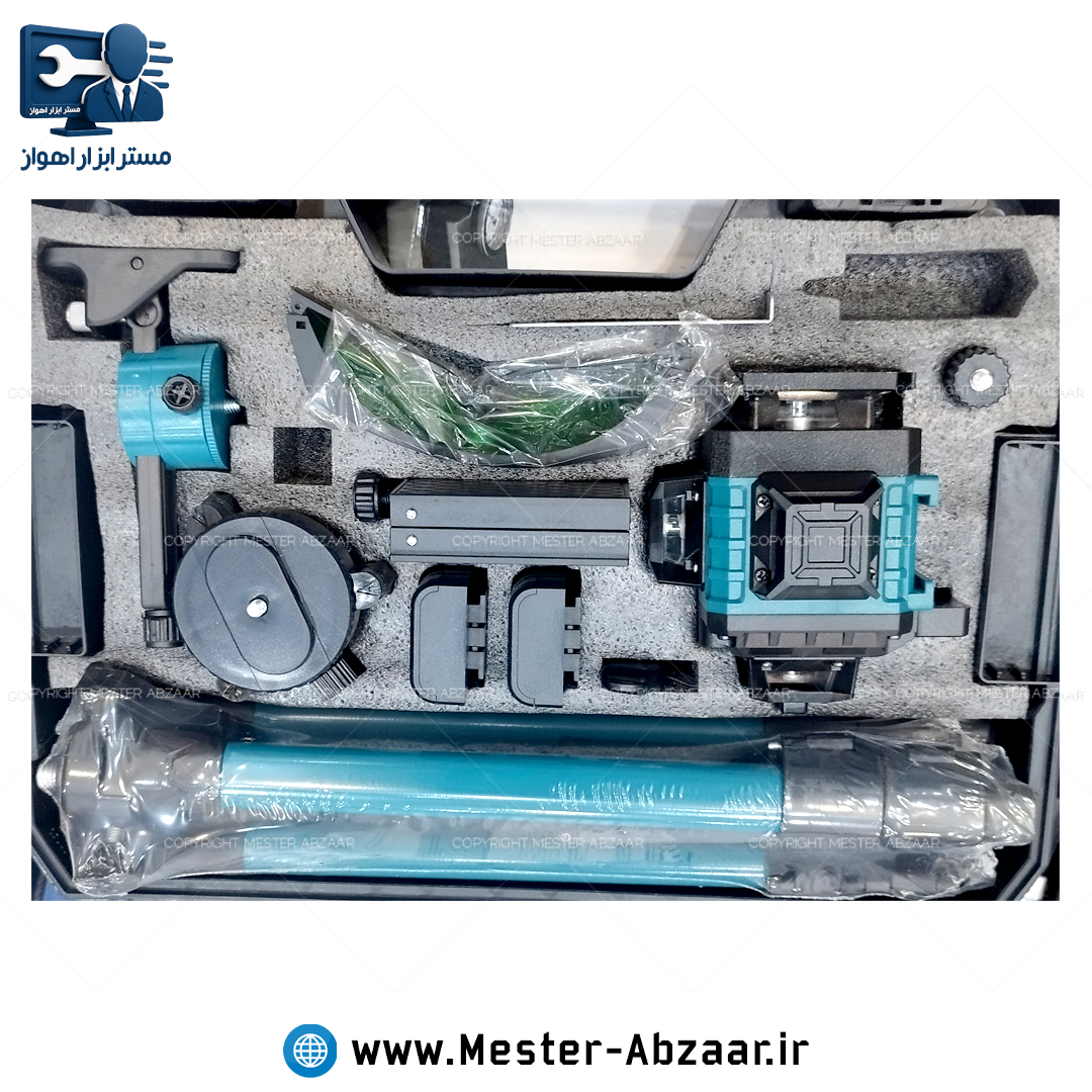 تراز لیزری ۱۶ خط 4 بعدی دیجیتال با سه پایه نور سبز شارژی ۳۶۰ درجه طرح ماکیتا لوازم کامل مدل Laser level 4D