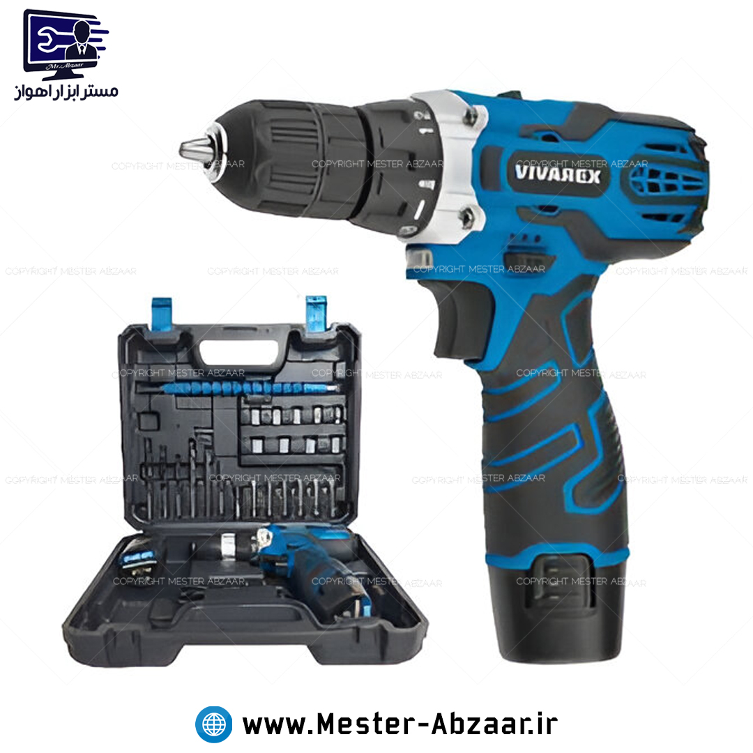 دریل شارژی 12 ولت ( دو باتری و لوازم قابل انتخاب ) یکسال گارانتی ویوارکس مدل VR12V-1C vivarex