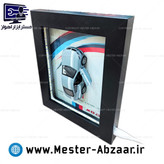 تابلو سه بعدی ماشین فلزی دکوراتیو با نورپردازیتابلو لوکس رومیزی بی ام دبلو و دیواری طرح bmw چراغ دار