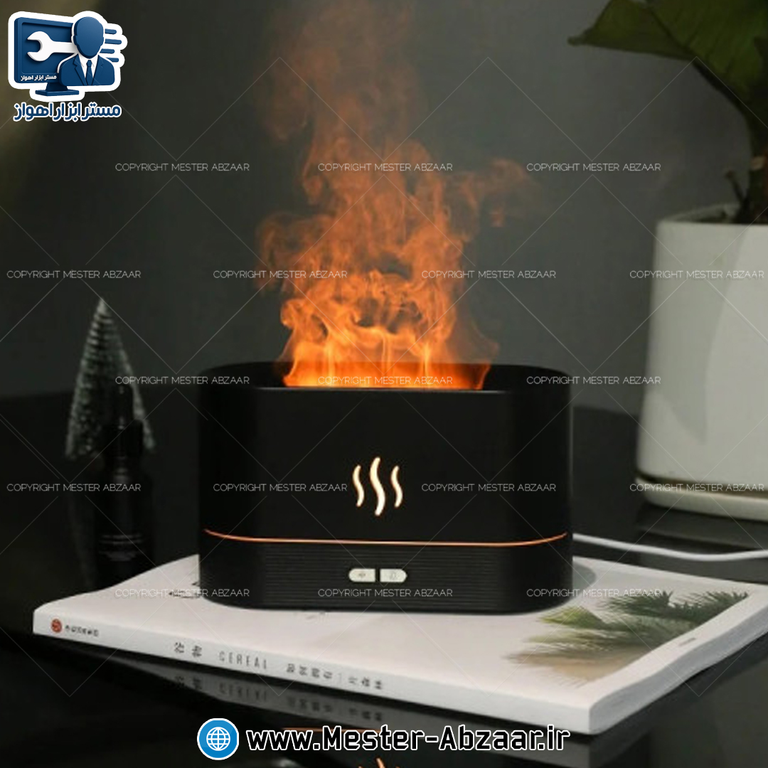 دستگاه بخور سرد طرح شعله آتش رومیزی مدل YR-268 رطوبت ساز رو میزی نور رنگی